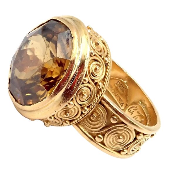 Carolyn Tyler 22k Yellow Gold Seven Seas Large Golden Yellow Zircon Ring - Picture 13 of 15